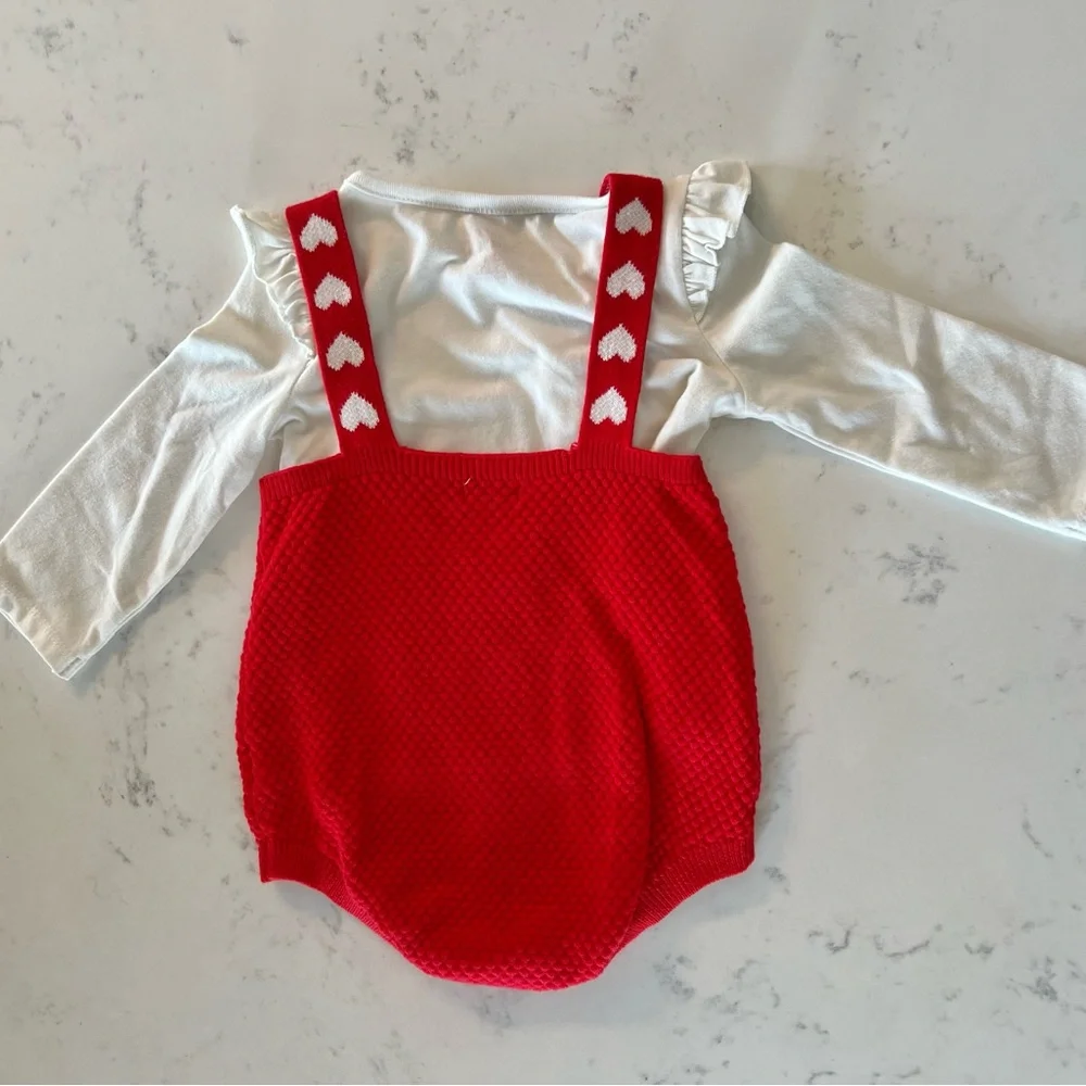 Cat & Jack baby girl red heart romper and top set | 12 months - Picture 2 of 4